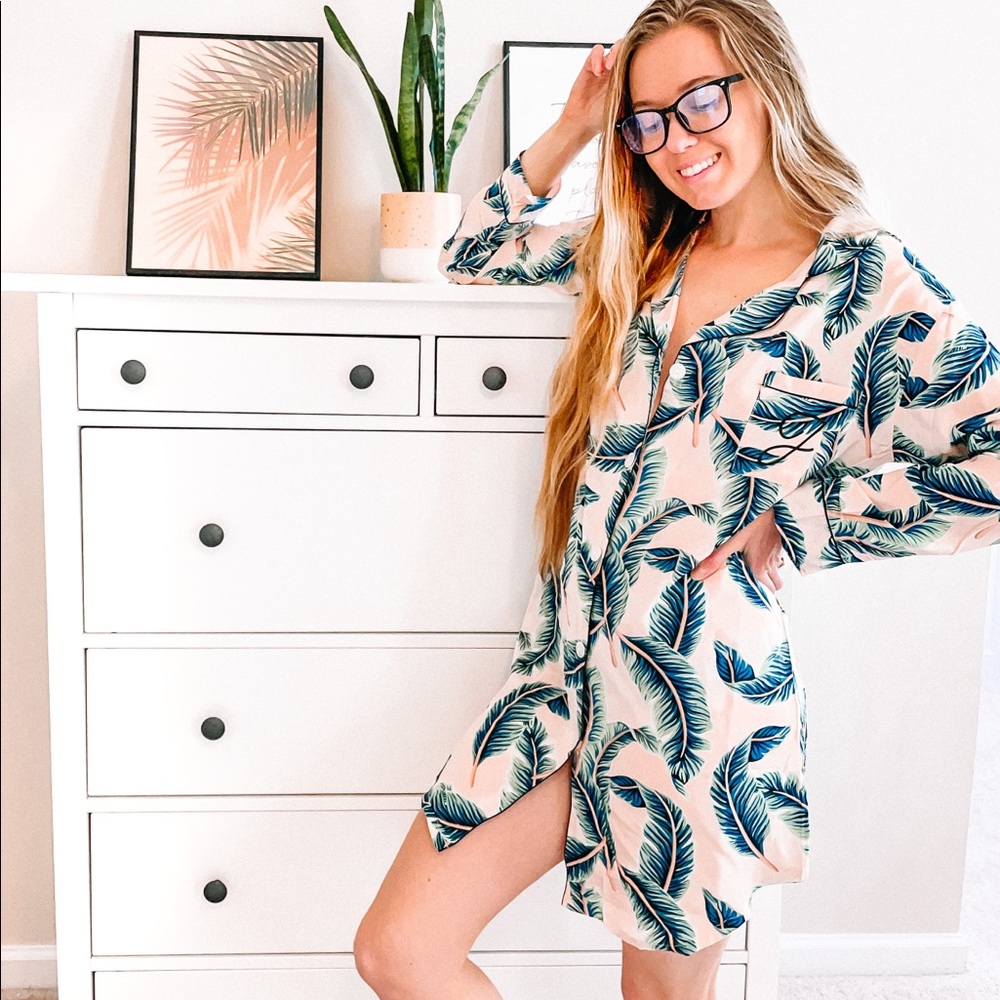 ModParty Pink Palm Print Pajamas J Monogram - Picture 3 of 3
